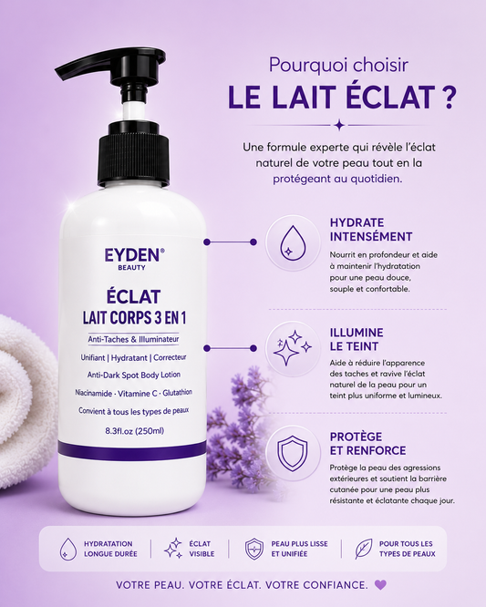 Lait  Corps Éclat  3 en 1 -Anti taches  Illuminateur & Unifiant Eyden Beauty