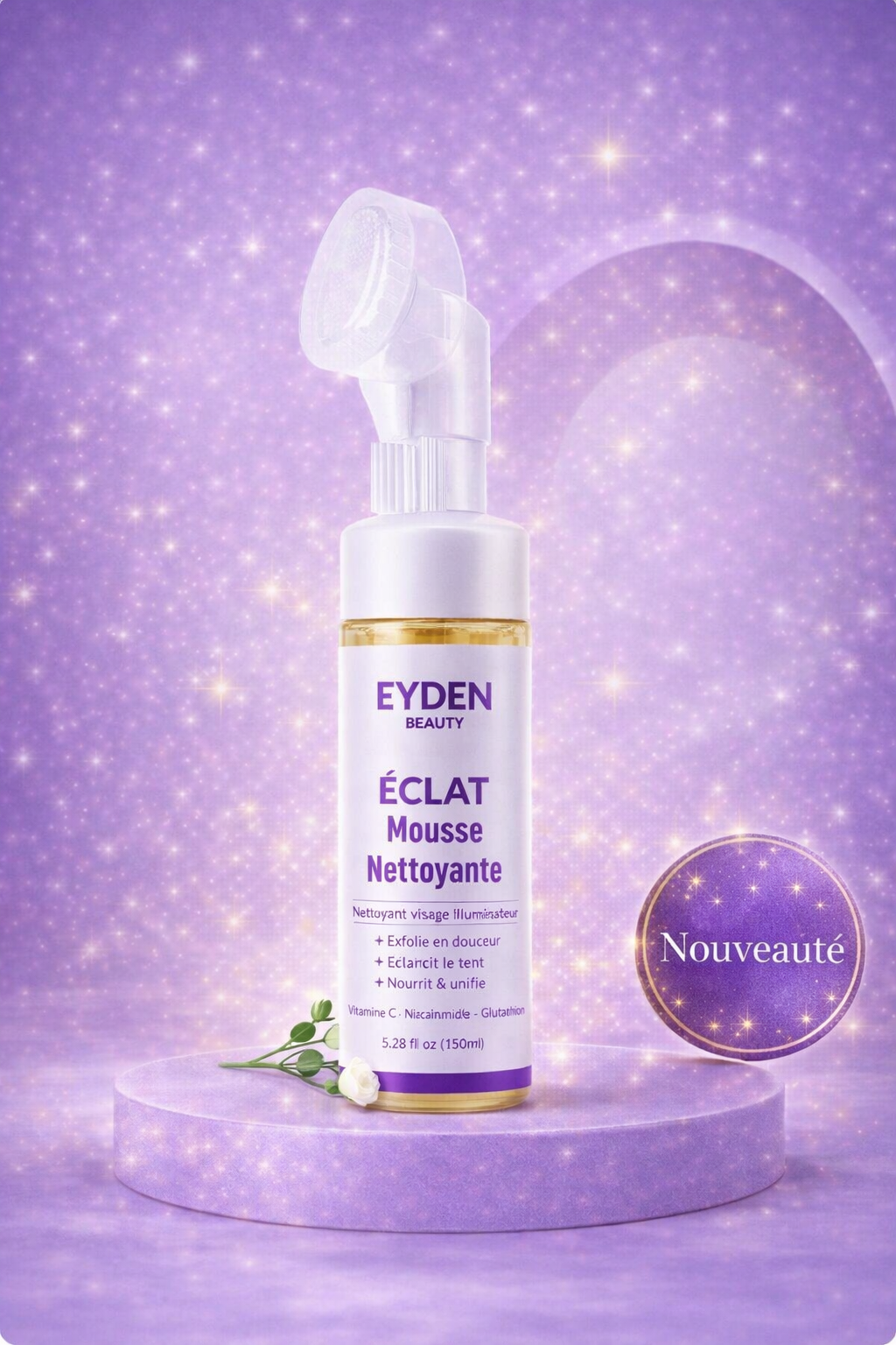 Mousse nettoyante exfoliante  avec brosse -Éclaircissante-gamme éclat  - Eyden beauty