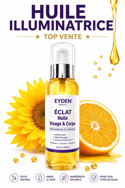 Eyden Beauty ÉCLAT 3 en 1 – Huile Corps & Visage Illuminatrice & Unifiante