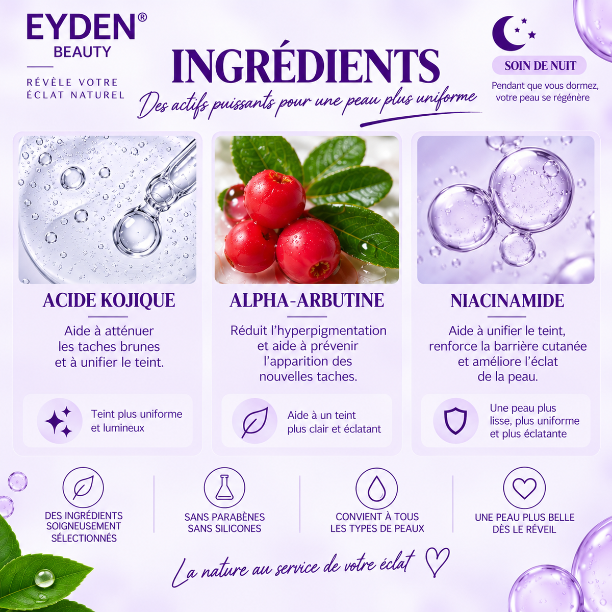 Sérum Nuit Éclat Uni – Anti-Taches à l’Acide Kojique & Alpha-Arbutine