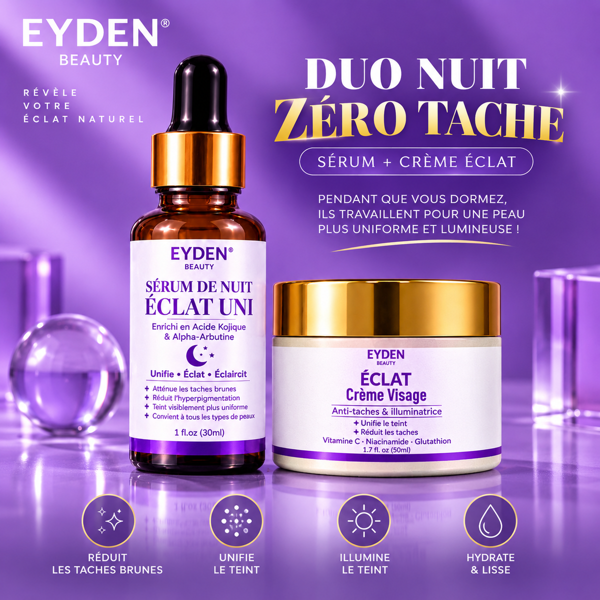 Duo Nuit Zéro Taches – Sérum + Crème à l’Acide Kojique & Alpha-Arbutine