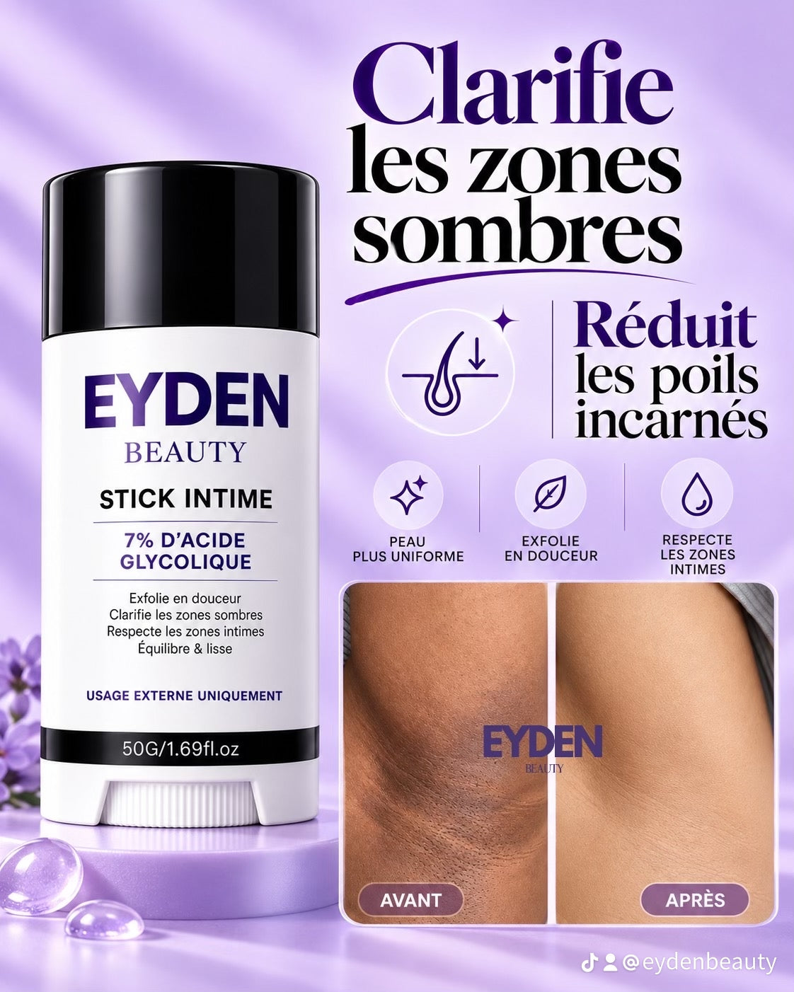 Stick Intime ÉCLAT – Zones Sombres | 7 % d’Acide Glycolique – 50 g