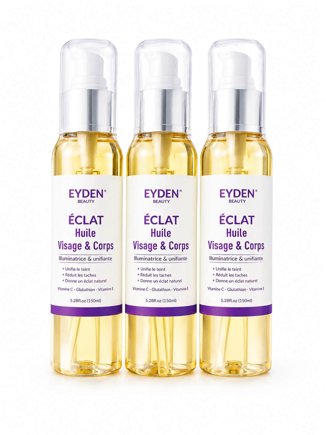 Eyden Beauty ÉCLAT 3 en 1 – Huile Corps & Visage Illuminatrice & Unifiante