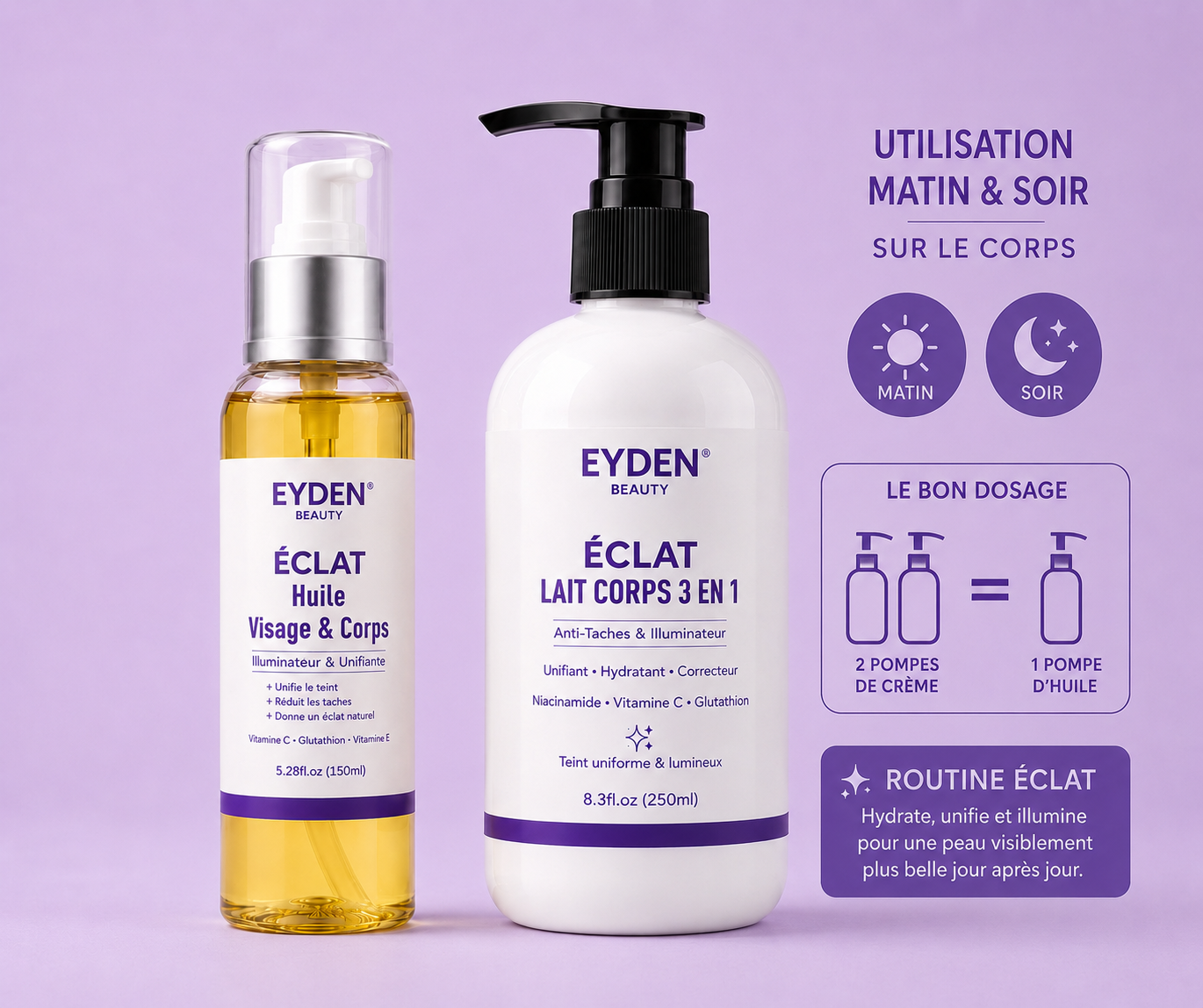 Lait  Corps Éclat  3 en 1 -Anti taches  Illuminateur & Unifiant Eyden Beauty