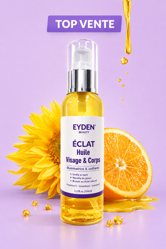 Eyden Beauty ÉCLAT 3 en 1 – Huile Corps & Visage Illuminatrice & Unifiante